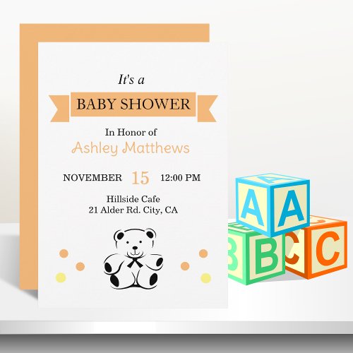 Ribbon Banner Baby Teddy Bear Shower  Invitation