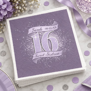 Ribbon Banner Sweet 16 Dk Violet ID1333 Paper Dinner Napkins