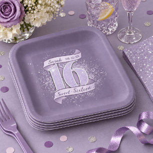 Ribbon Banner Sweet 16 Dk Violet ID1333 Paper Plates