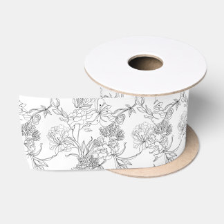 Ribbon - Black and White Floral Pattern