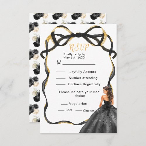 Ribbon Black Brown Hair Princess Sweet 16 RSVP