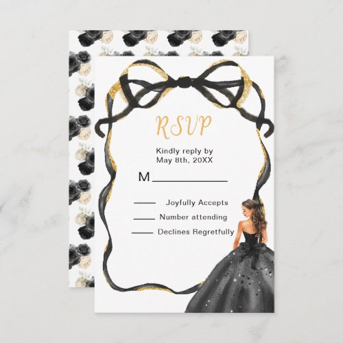 Ribbon Black Brown Hair Princess Sweet 16 RSVP