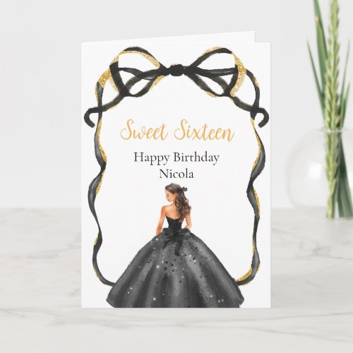 Ribbon Black Brown Hair Princess Sweet Sixteen Card
