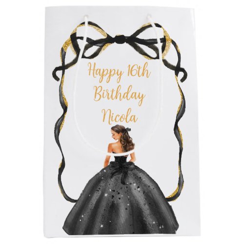 Ribbon Black Brown Hair Princess Sweet Sixteen Medium Gift Bag