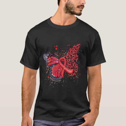 Ribbon Blood Cancer Awareness Dripping Butterfly  T_Shirt