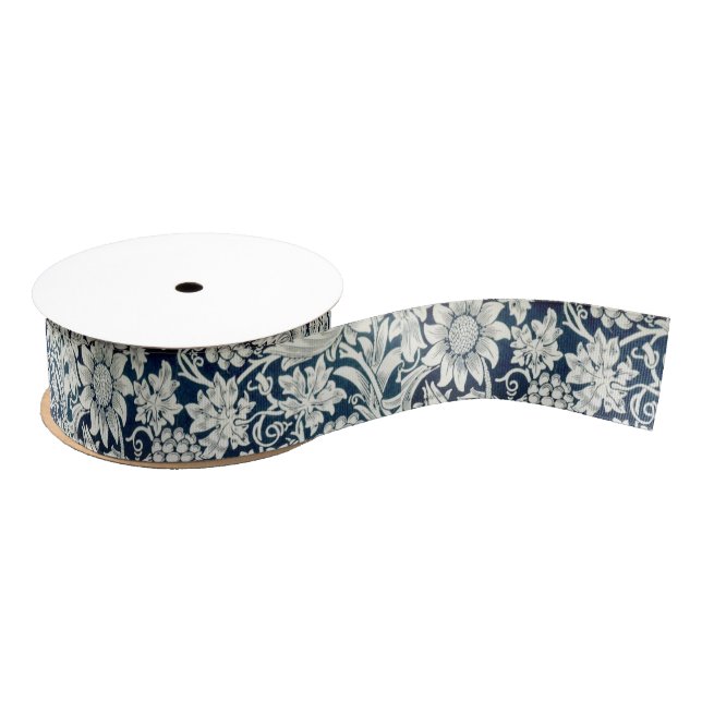 Ribbon - Blue and White Art Nouveau Pattern (Spool)