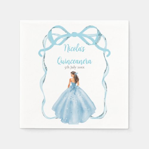 Ribbon Blue Brown Hair Princess Quinceanera Napkins