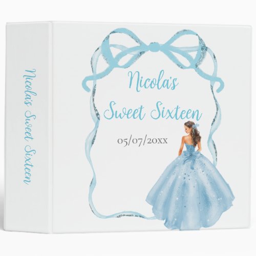 Ribbon Blue Brown Hair Princess Sweet Sixteen  3 Ring Binder