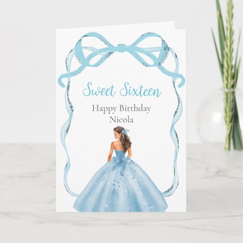 Ribbon Blue Brown Hair Princess Sweet Sixteen Card
