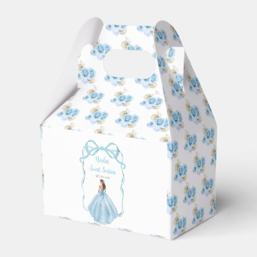 Ribbon Blue Brown Hair Princess Sweet Sixteen Favor Boxes
