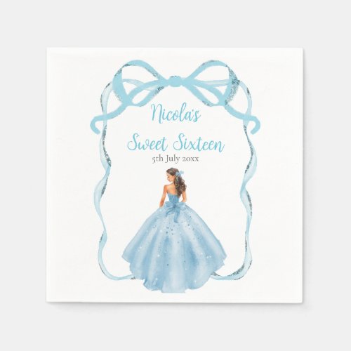 Ribbon Blue Brown Hair Princess Sweet Sixteen Napkins