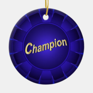 Ribbon Blue Champion to Customize Ceramic Ornament
