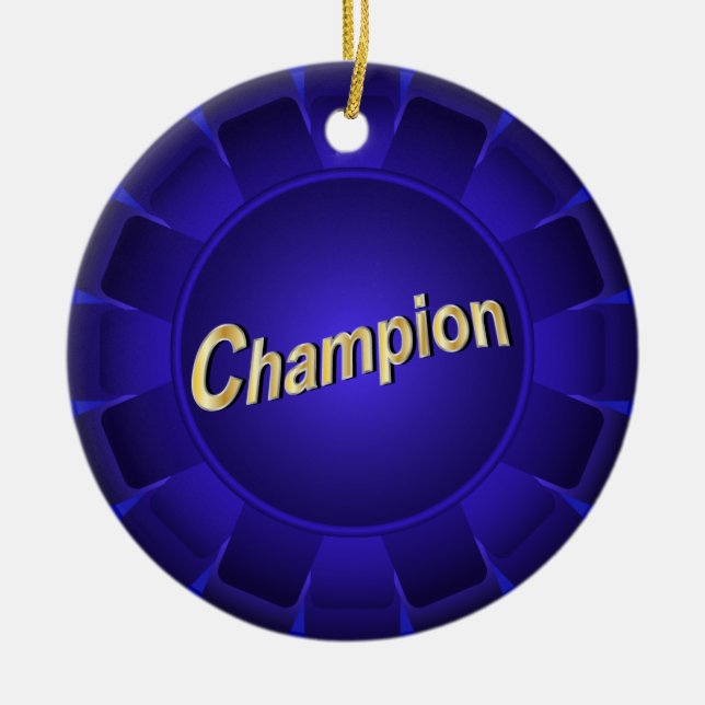 Ribbon Blue Champion to Customize Ceramic Ornament (Front)