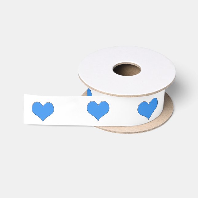 Ribbon, blue hearts on white. satin ribbon (Spool)