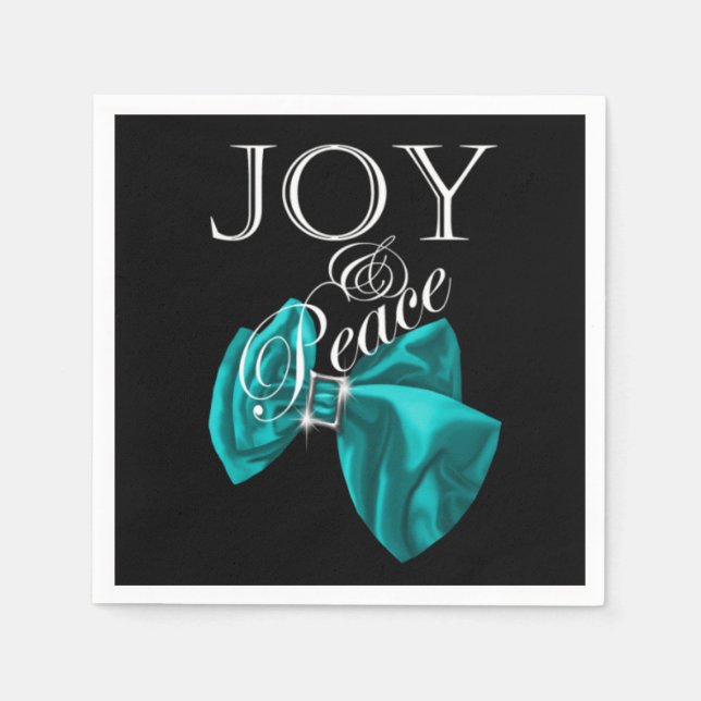 ribbon blue joy peace paper napkins (Front)