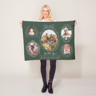 Ribbon Botanical Frames 5 Photo Grandparents Green Fleece Blanket