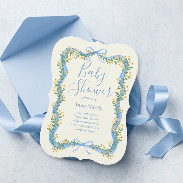 Ribbon Bow and Greenery Baby Shower Invitation (Creator Uploaded)