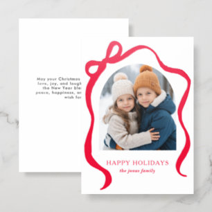 Ribbon Bow Arch Photo Christmas Holidays Letterpress Photo Cards