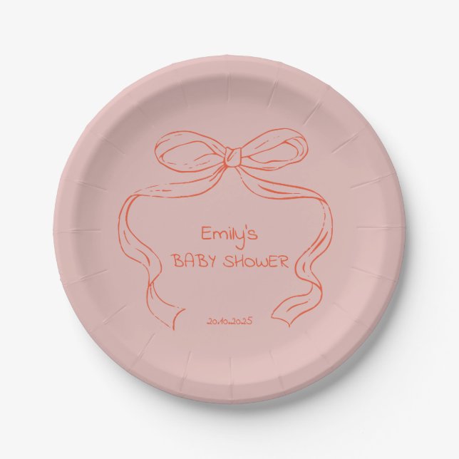 Ribbon bow - Baby shower plate (Front)