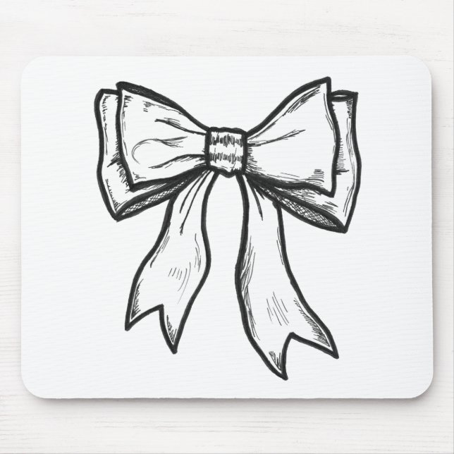 Ribbon bow black and white drawing mouse pad (Front)