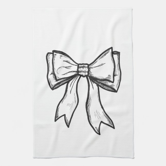 Ribbon bow black and white drawing towel (Vertical)