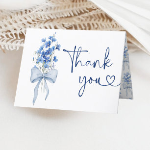 Ribbon Bow Blue Delphinium Something Blue Wedding Letterpress Thank You Card