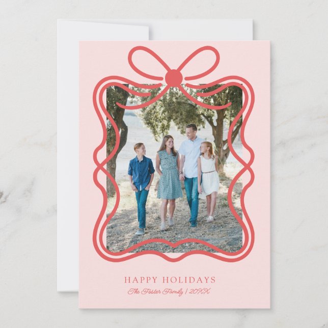  Ribbon Bow Christmas Holiday Modern Family Photo (Front)