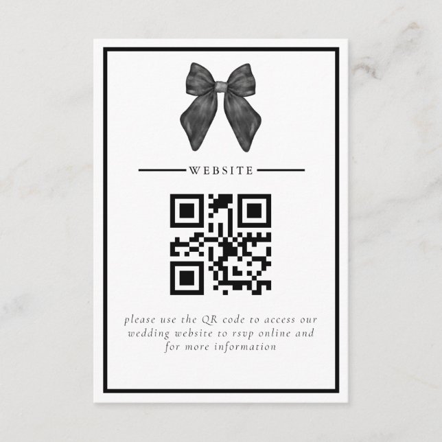 Ribbon Bow Classical Black & White Wedding Enclosure Card (Front)