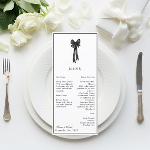 Ribbon Bow Elegance Black and White Wedding Menu
