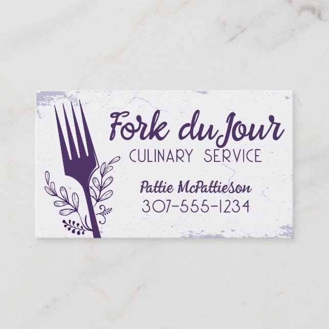 ribbon bow fork chef catering business cards (Front)