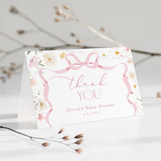 Ribbon Bow frame Floral Baby shower Thank you Card (Creator Uploaded)