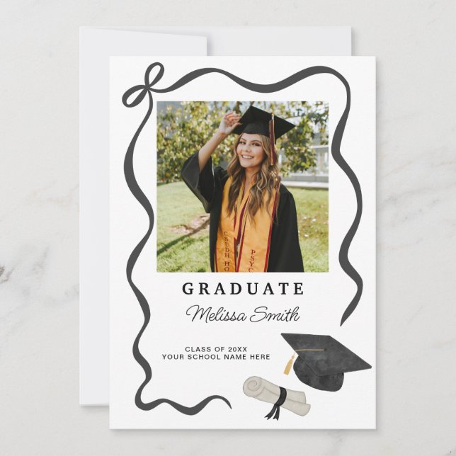 Ribbon Bow Photo Graduation Announcement (Front)