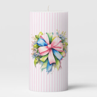 Ribbon Bow Print 3" x 6" Unscented Pillar Candle