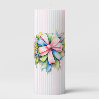 Ribbon Bow Print 3" x 8" Unscented Pillar Candle