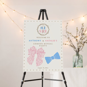 Ribbon Bow Tie Gender Reveal Welcome Sign