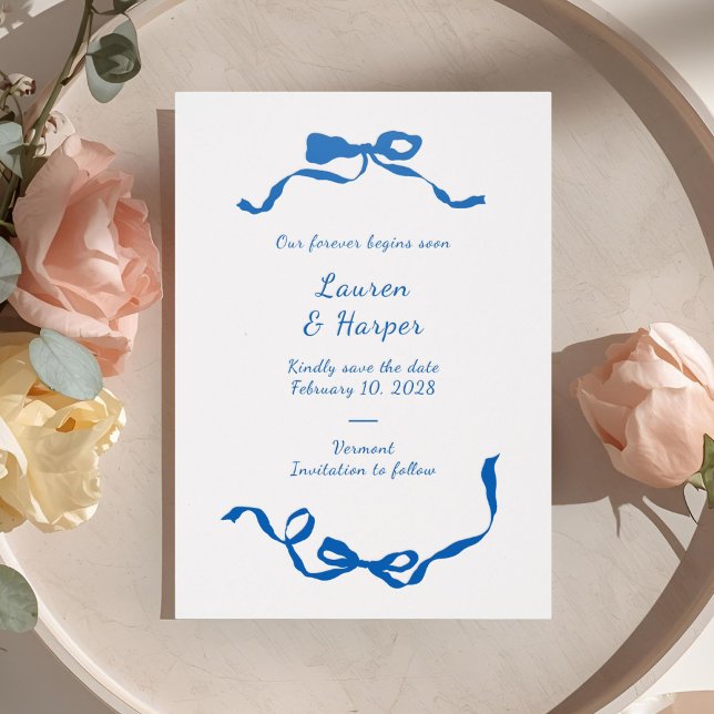 Ribbon Bow Wedding Save the Date Letterpress Photo Cards (Creator Uploaded)