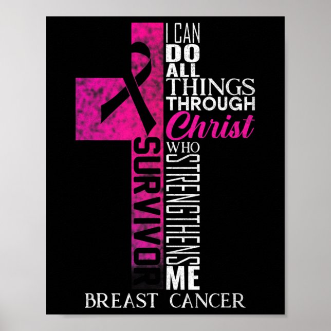 Ribbon Breast Cancer Survivor Christian Cross  Poster (Front)