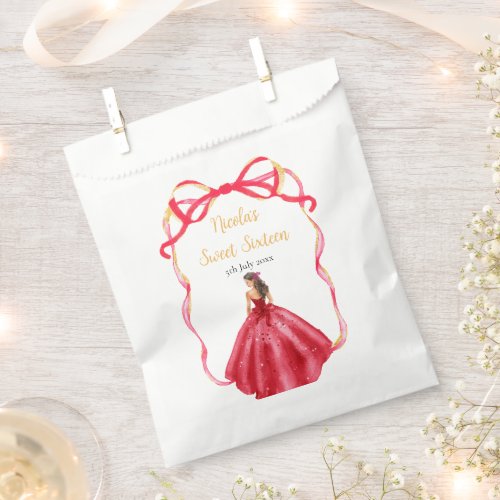 Ribbon Bright Red Gold Princess Sweet Sixteen Favor Bag