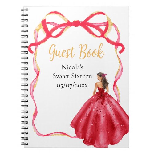 Ribbon Bright Red Gold Princess Sweet Sixteen Notebook