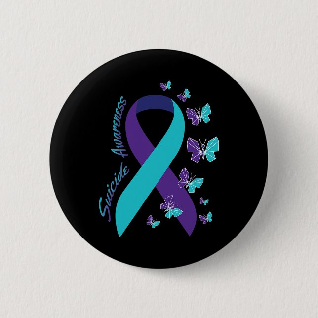 Ribbon Butterfly Suicide Awareness Mental Health  Button (Front)