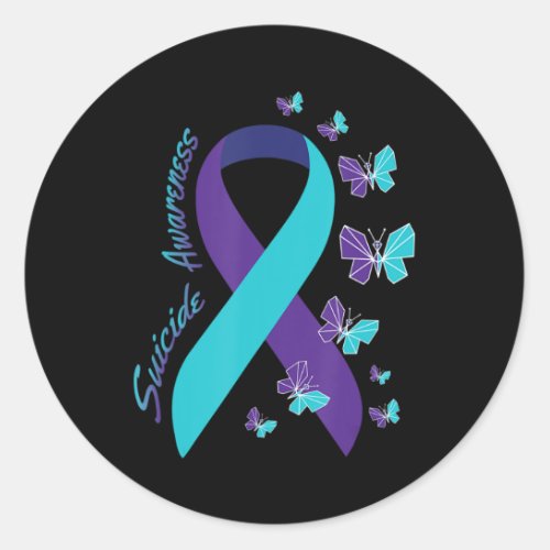 Ribbon Butterfly Suicide Awareness Mental Health  Classic Round Sticker