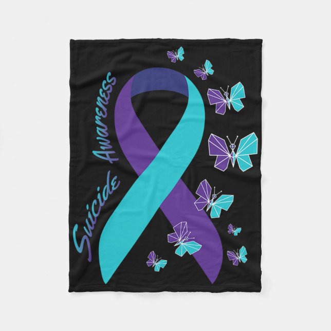 Ribbon Butterfly Suicide Awareness Mental Health  Fleece Blanket (Front)