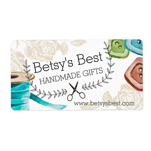 Ribbon buttons scissors shabby chic sewing label (Front)