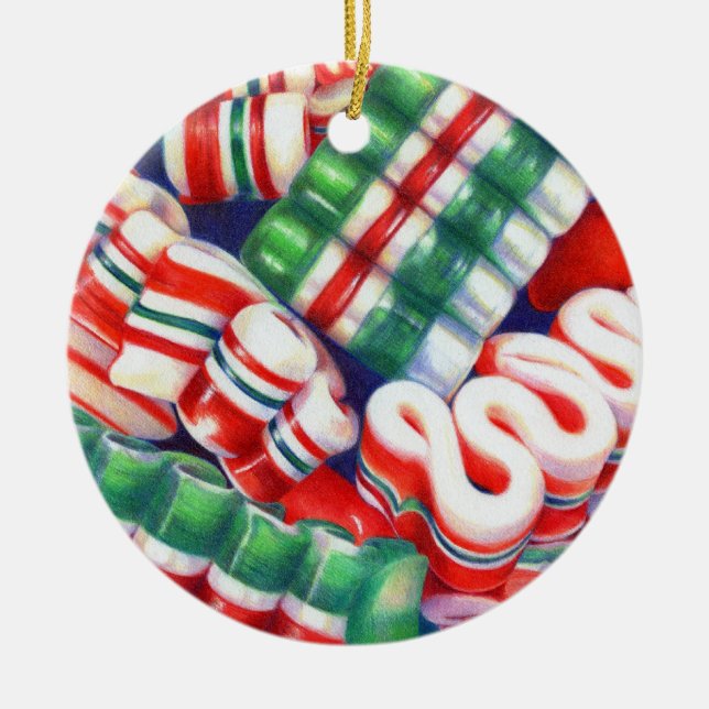 RIBBON CANDY Ceramic Circle Ornament (Front)