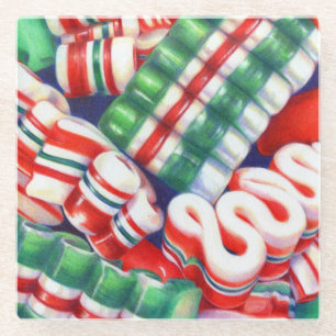 RIBBON CANDY Glass Beverage Coaster