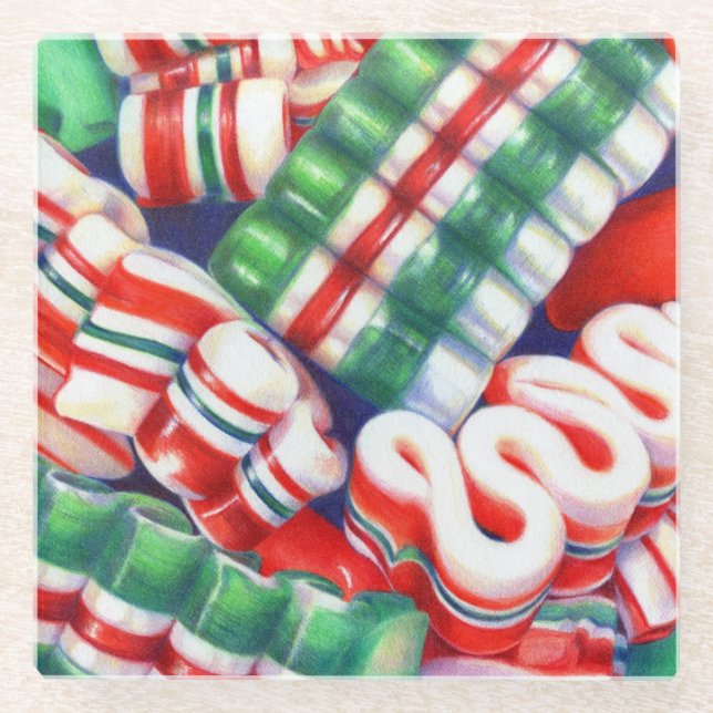 RIBBON CANDY Glass Beverage Coaster (Front)