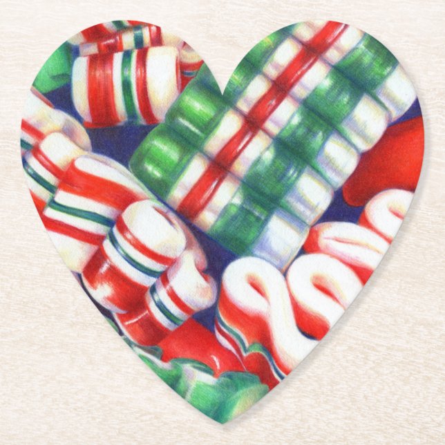 RIBBON CANDY Heart Paper Coasters (Front)