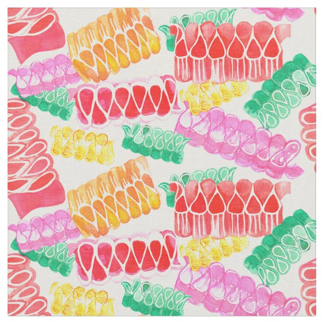 Ribbon Candy Holiday Sweets Watercolor Fabric (Close Up)