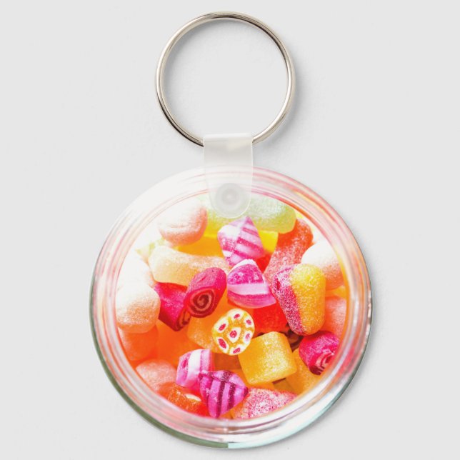 Ribbon candy jar cute colorful old fashioned  keychain (Front)