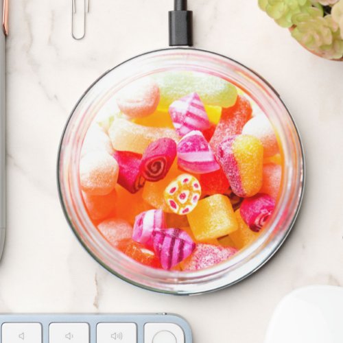 Ribbon candy jar cute colorful sweets pink yellow  wireless charger 